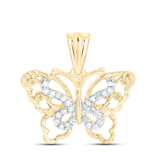 10K Yellow Gold 1/10Cttw Natural Diamond Nk Gift Butterfly Pendant