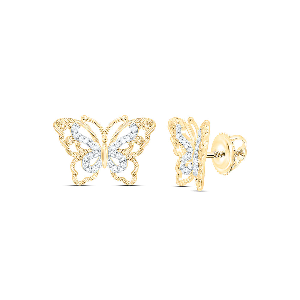 10K Yellow Gold 1/6Cttw Natural Diamond Gift Butterfly Earring