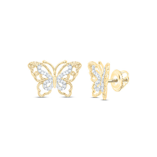 10K Yellow Gold 1/6Cttw Natural Diamond Gift Butterfly Earring