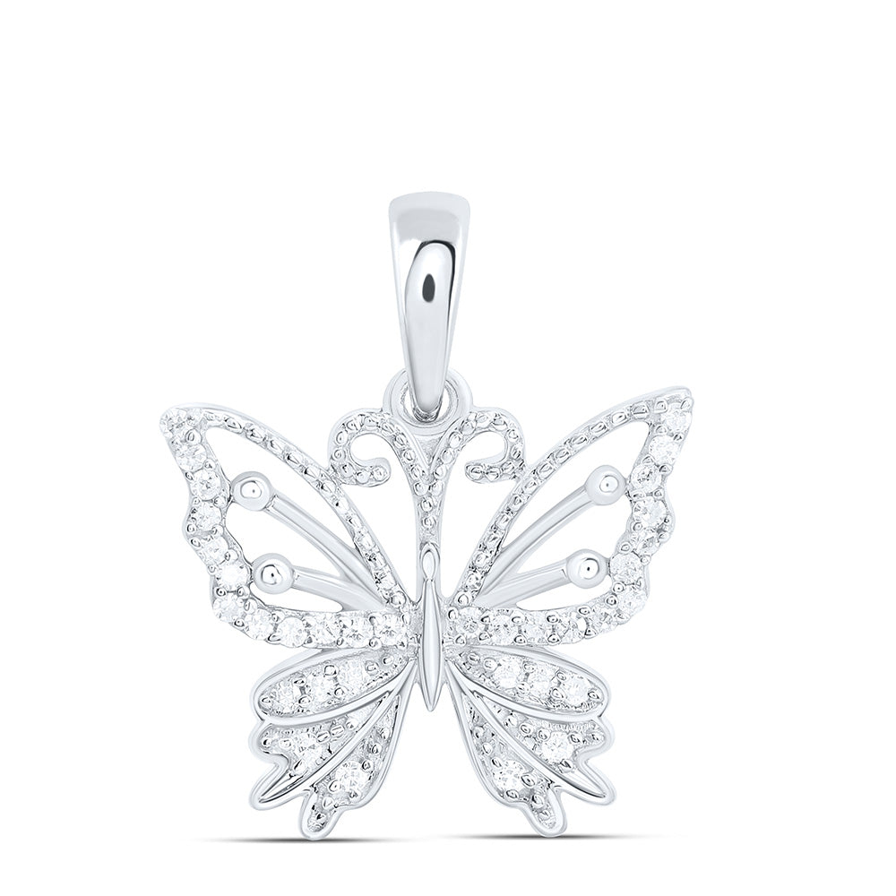 Sterling Silver 1/10 Cttw Natural Diamond Butterfly Pendant