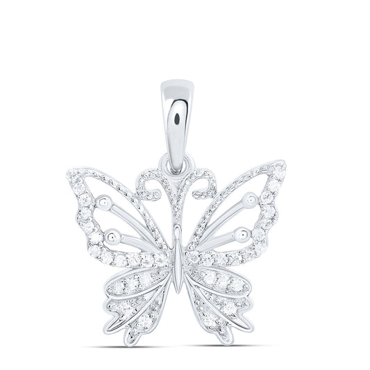 Sterling Silver 1/10 Cttw Natural Diamond Butterfly Pendant