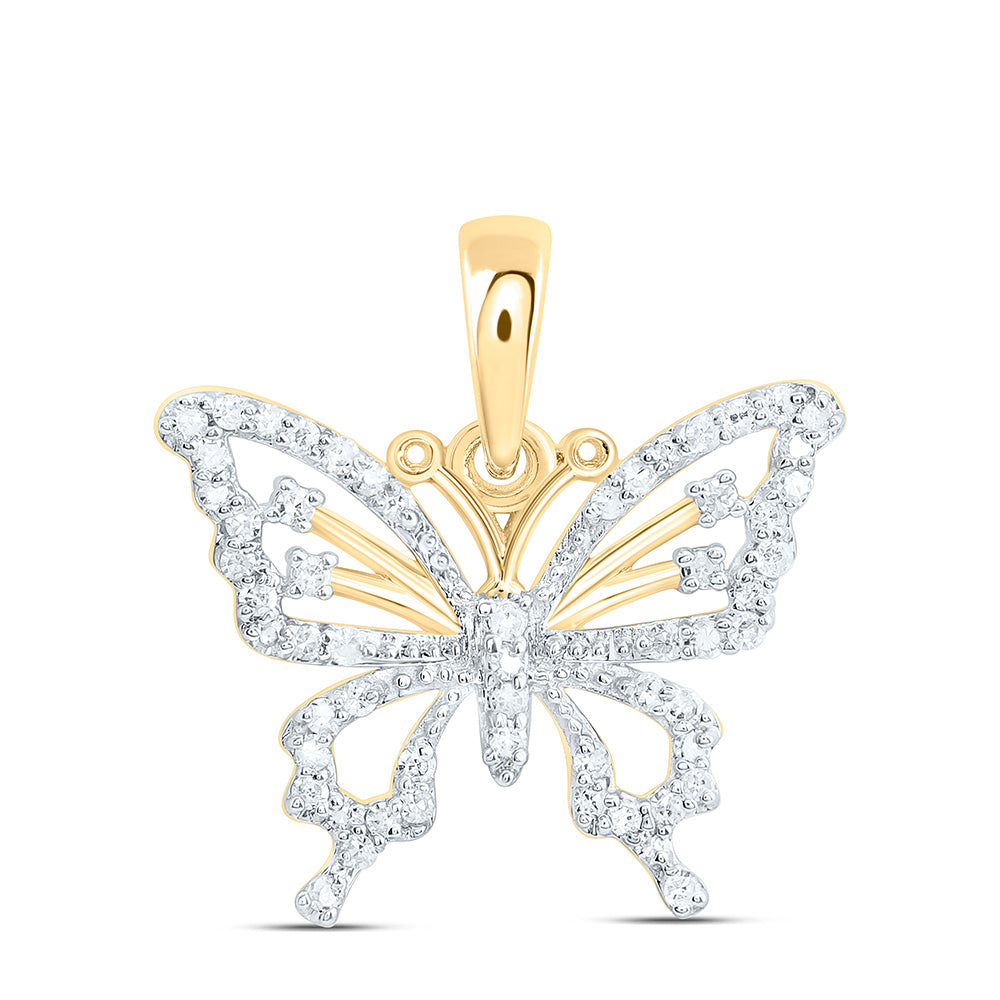 10K Yellow Gold 1/6Cttw Natural Diamond Gift Butterfly Pendant