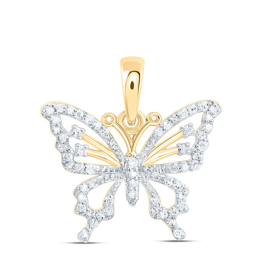 10K Yellow Gold 1/6Cttw Natural Diamond Gift Butterfly Pendant
