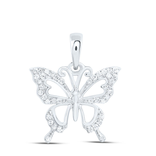 Sterling Silver 1/10 Cttw Natural Diamond Butterfly Pendant