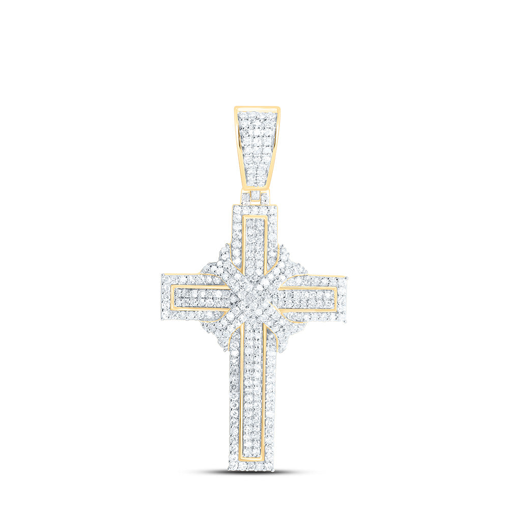 10K Yellow Gold 7/8Cttw Natural Diamond Cross Mens Charm