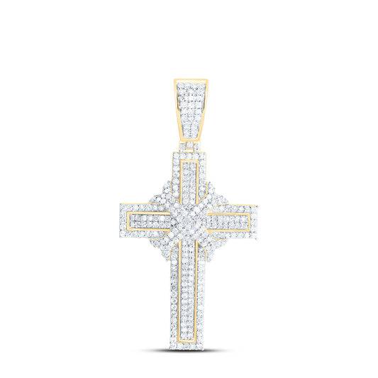 10K Yellow Gold 7/8Cttw Natural Diamond Cross Mens Charm