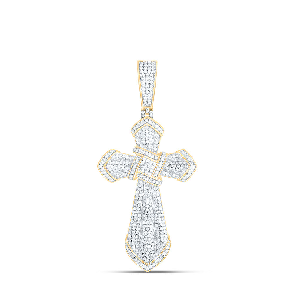 10K Yellow Gold 1 1/2Cttw Natural Diamond Cross Mens Charm