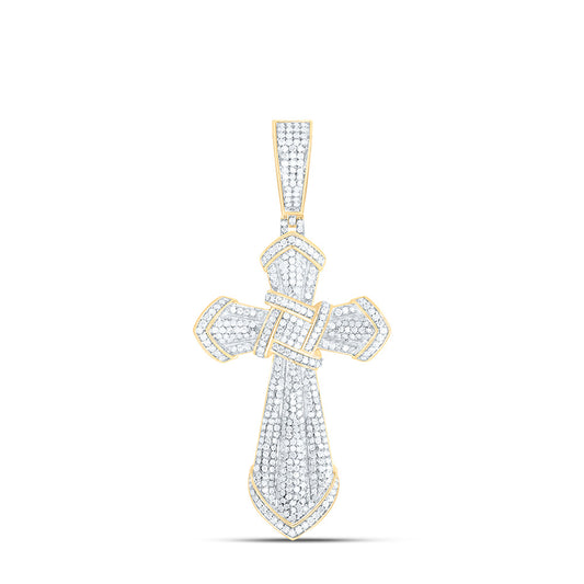 10K Yellow Gold 1 1/2Cttw Natural Diamond Cross Mens Charm