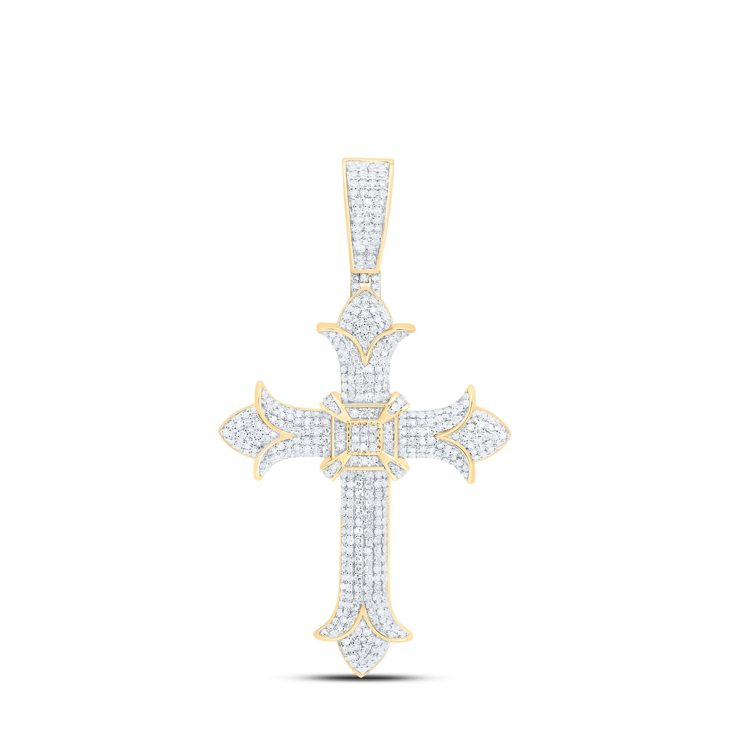 10K Yellow Gold 1 1/2Cttw Natural Diamond Cross Mens Charm
