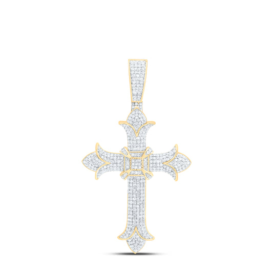 10K Yellow Gold 1 1/2Cttw Natural Diamond Cross Mens Charm