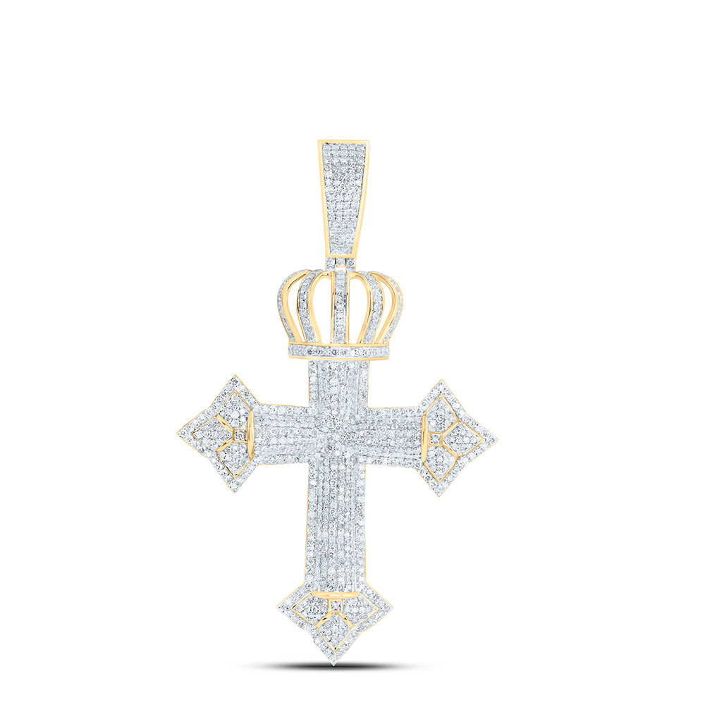10K Yellow Gold 2 1/4Cttw - Natural Diamond Cross Mens Charm