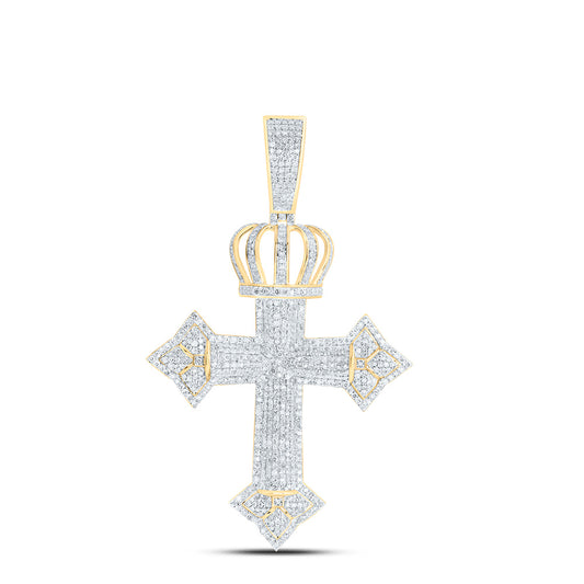 10K Yellow Gold 2 1/4Cttw - Natural Diamond Cross Mens Charm