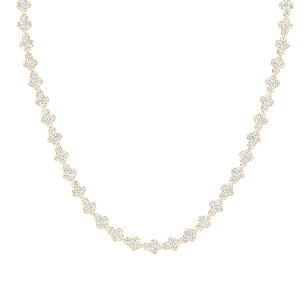 10K Yellow Gold 3 5/8Cttw Natural Diamond Fanuk Cross Chain (20 Inch)