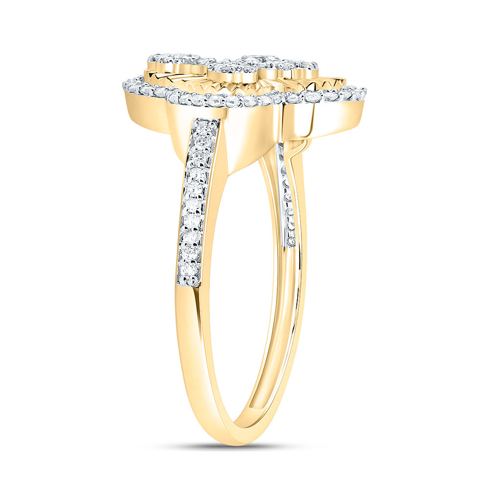 10K Yellow Gold 1/3 Cttw Natural Diamond Fashion Clover Cross Ring