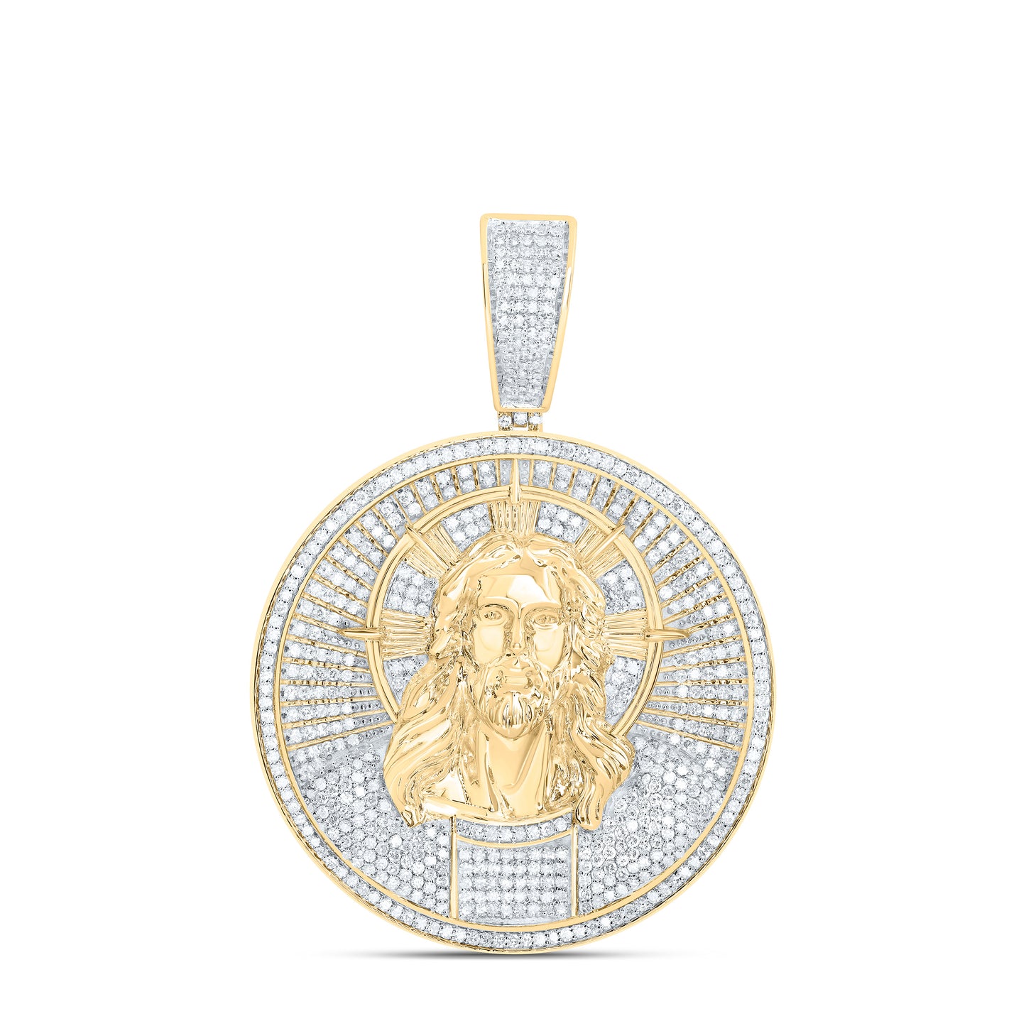 10K Yellow Gold 2 Cttw Natural Diamond Jesus Mens Charm