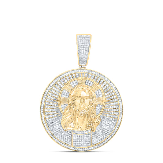 10K Yellow Gold 2 Cttw Natural Diamond Jesus Mens Charm