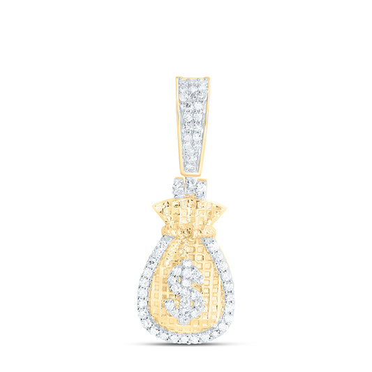 10K Yellow Gold 1/4 Cttw Natural Diamond Money Bag Dollar Mens Charm