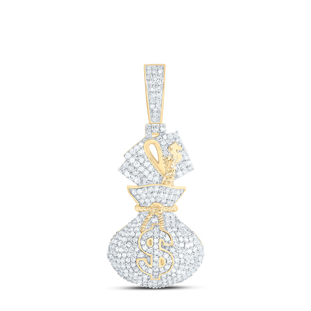 10K Yellow Gold 7/8Cttw Natural Diamond Money Bag Dollar Mens Charm