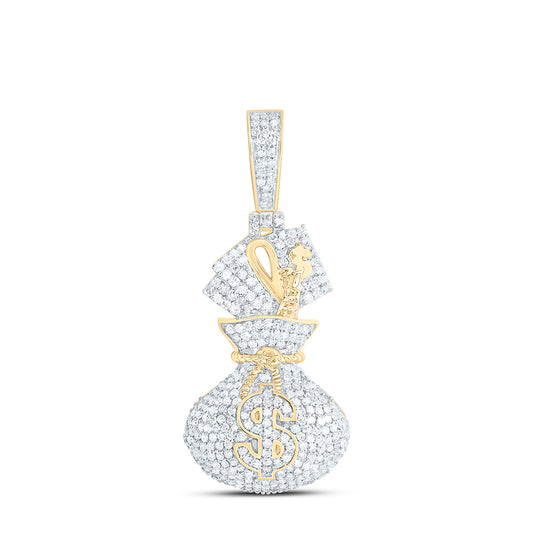 10K Yellow Gold 7/8Cttw Natural Diamond Money Bag Dollar Mens Charm