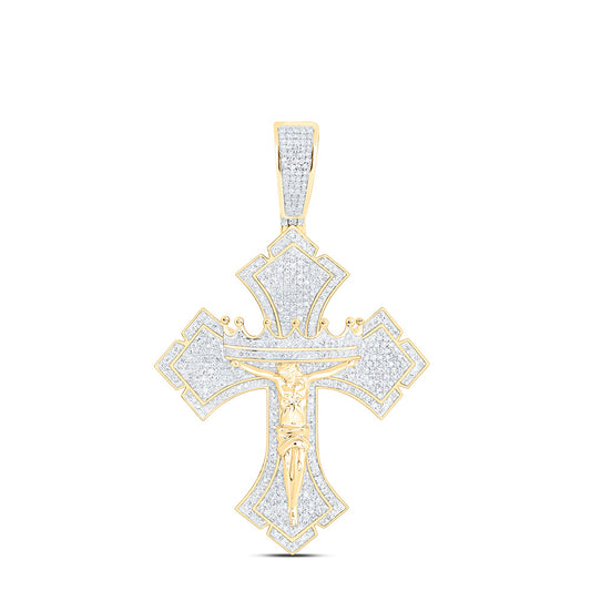 10K Yellow Gold 2 1/5Cttw Natural Diamond Jesus Cross Mens Charm