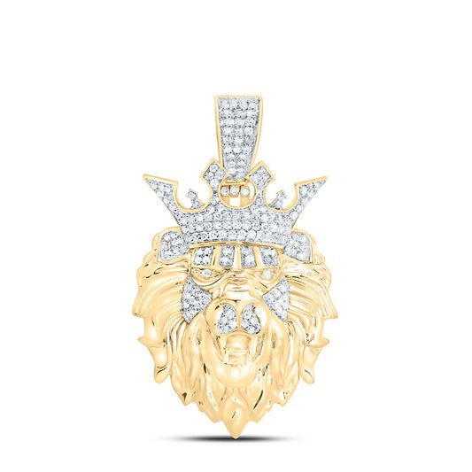 10K Yellow Gold 5/8Cttw Natural Diamond Lion Mens Charm