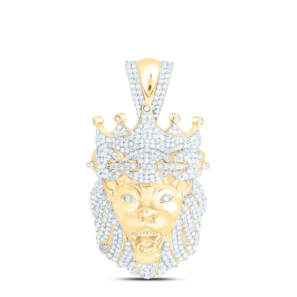 10K Yellow Gold 1 5/8Cttw Natural Diamond Lion Mens Charm