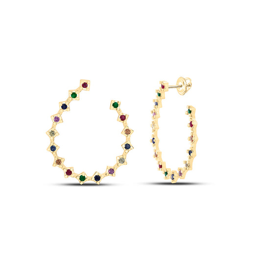 14K Yellow Or White Gold 3/4Cttw  Round Natural Gem Multicolor Earring