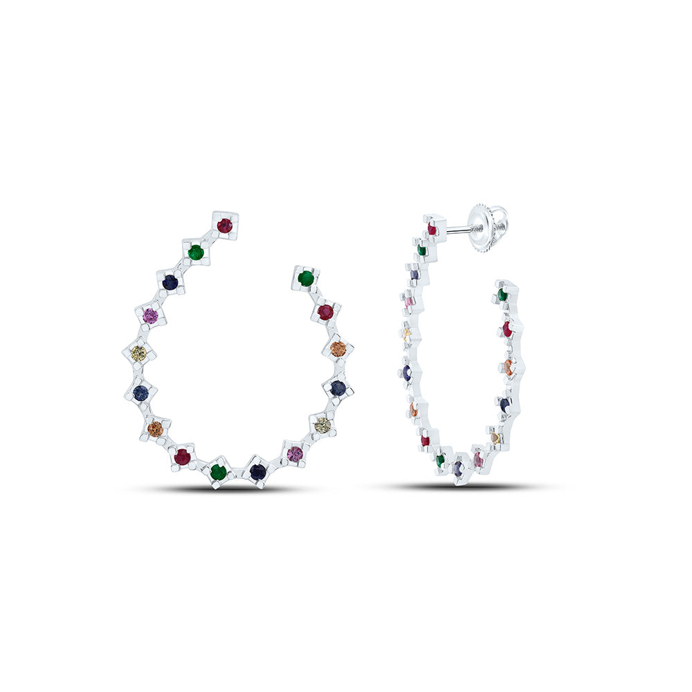 14K Yellow Or White Gold 3/4Cttw  Round Natural Gem Multicolor Earring