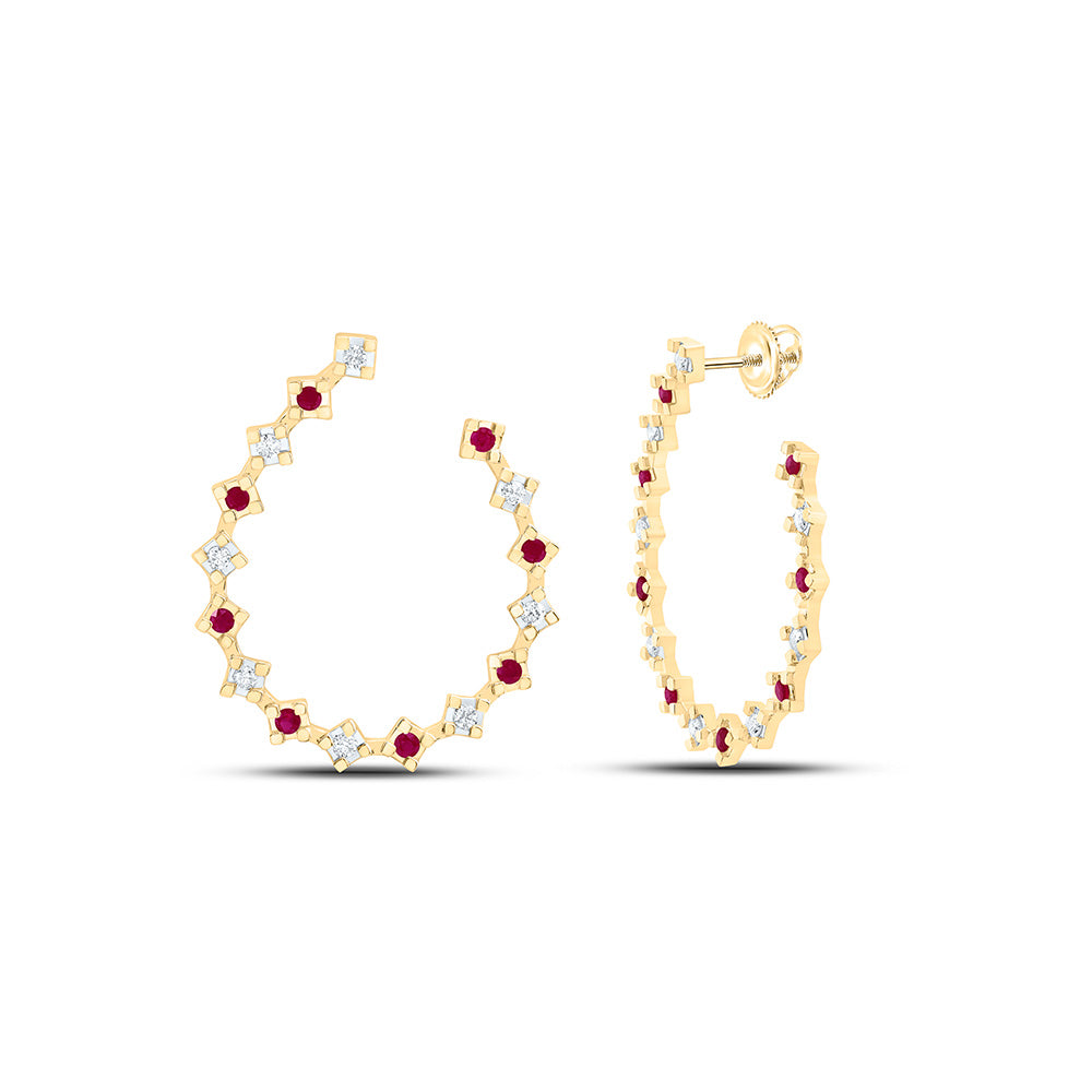 14K Yellow Or White Gold 1/3Cttw Natural Diamond Round Hoop Earring