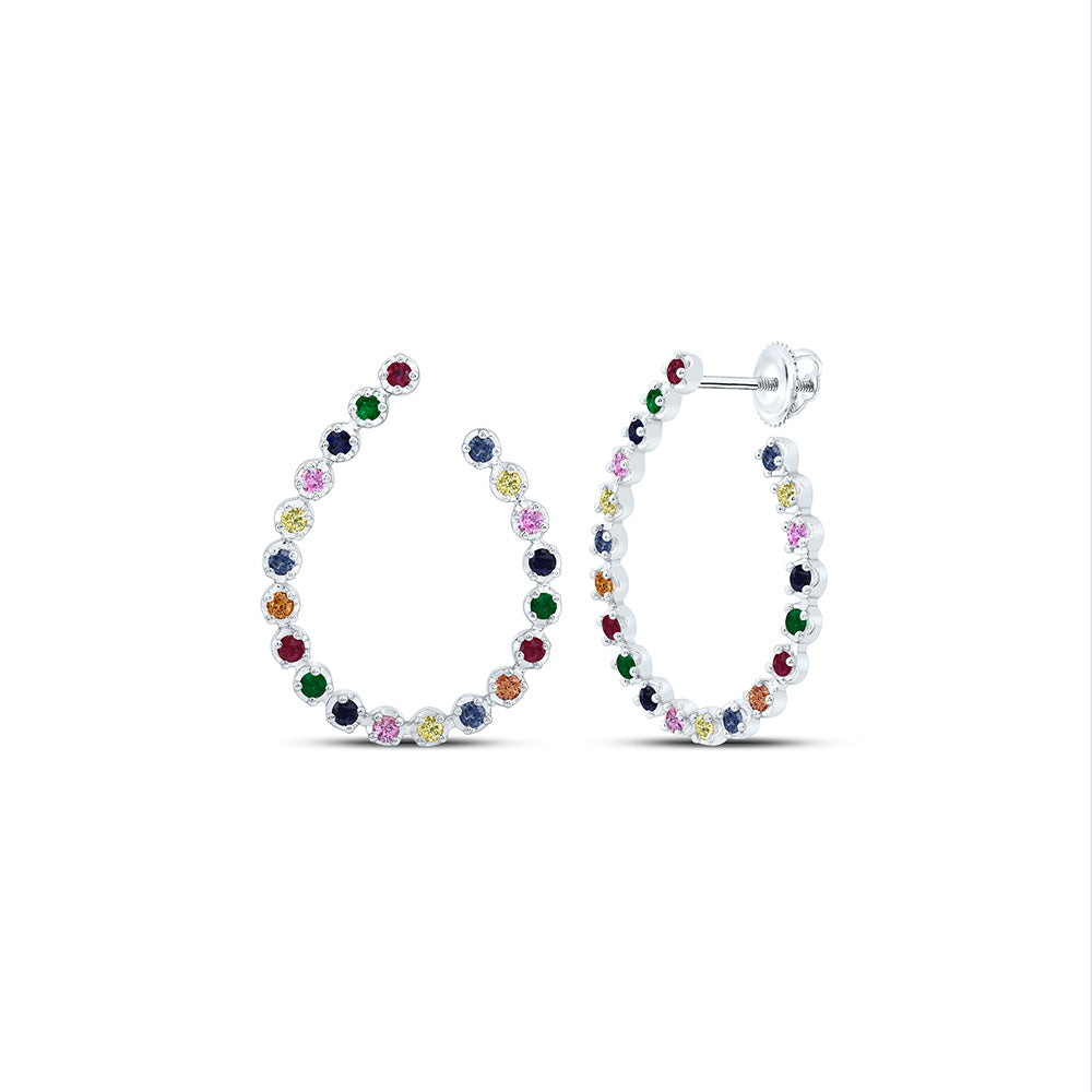 14K Yellow Or White Gold 1 1/2Cttw  Round Natural Gem Multicolor Earring