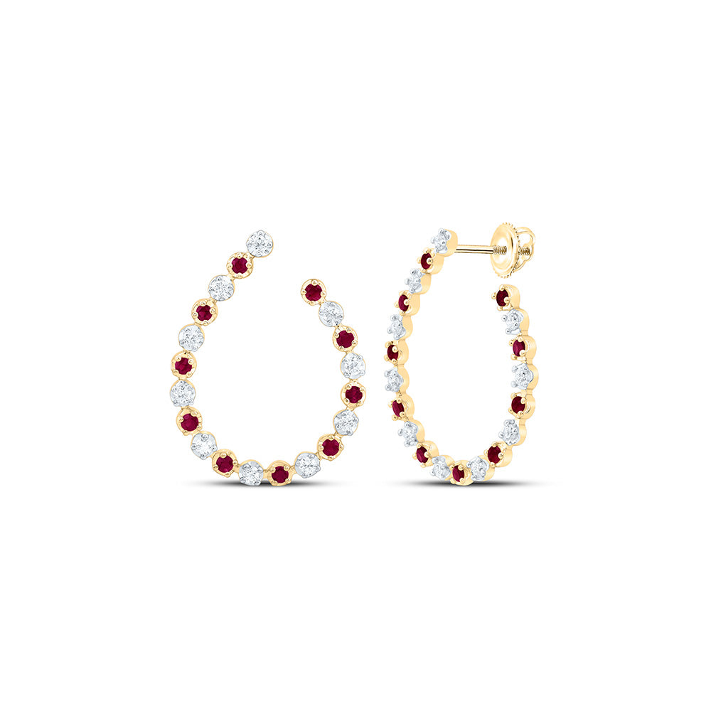 14K Yellow Or White Gold 5/8Cttw Natural Diamond Round Gem Hoop Earring