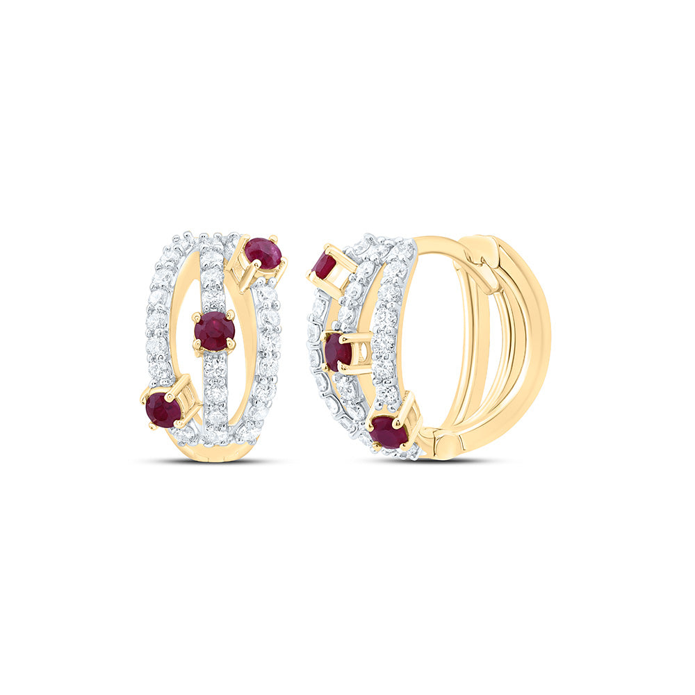 14K Yellow Or White Gold 3/8Cttw Natural Diamond 1/3Cttw Round Hoop Earring