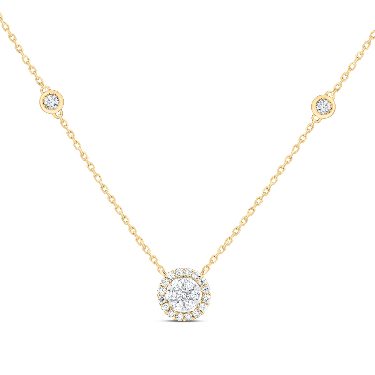14K Yellow Or White Gold 1/2Ctw Natural Diamond Ana M Fashion Ronud Necklace(18 Inch)
