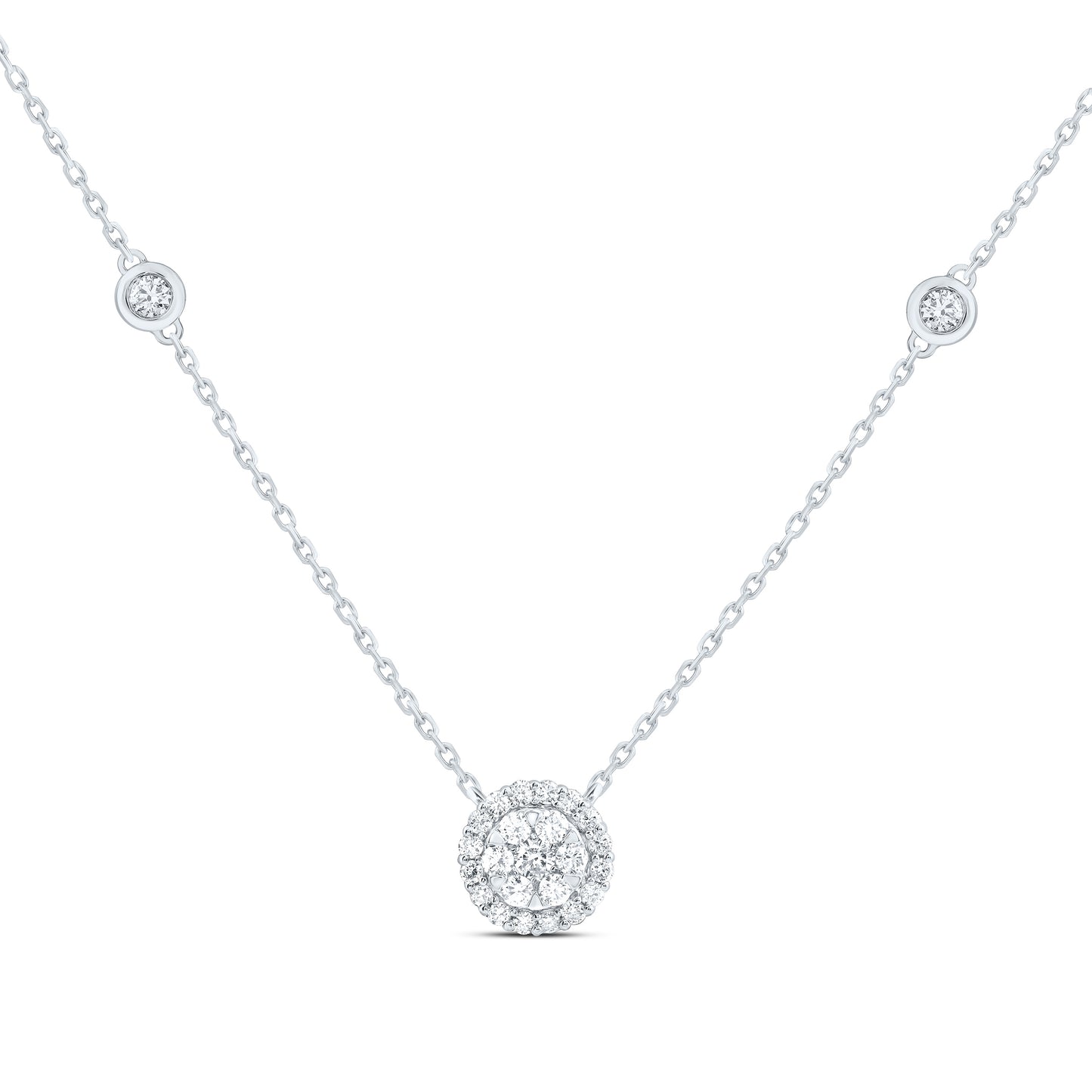 14K Yellow Or White Gold 1/2Ctw Natural Diamond Ana M Fashion Ronud Necklace(18 Inch)