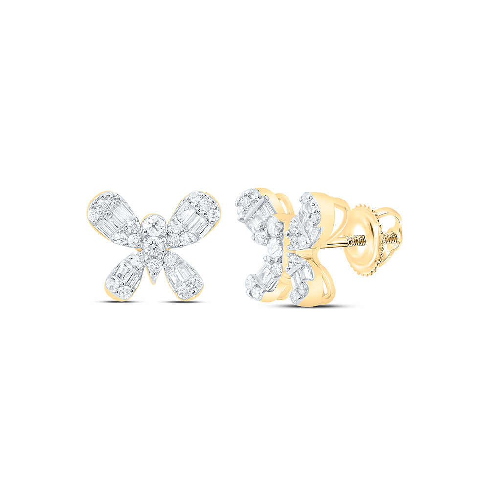 14K Yellow Or White Gold 3/8Cttw Natural Diamond Fashion Butterfly Earring