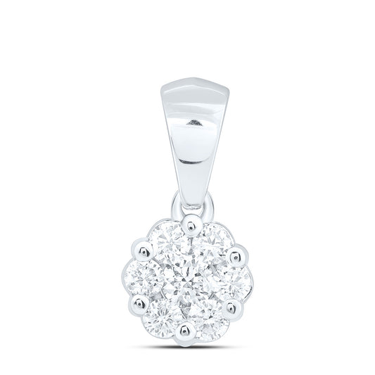 14K White Gold 1/4Cttw Natural Diamond Fashion Flower Pendant