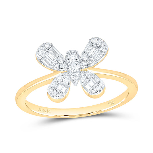 14K Yellow Or White Gold 1/3Cttw Natural Diamond Fashion Butterfly Ring