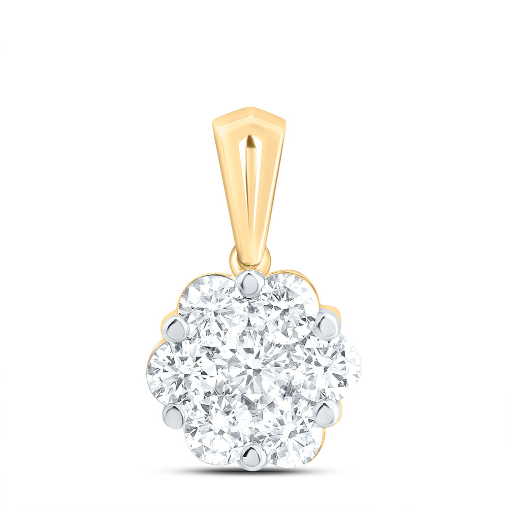 14K Yellow Or White Gold 1Cttw Natural Diamond 1/5Ct-Crd Fashion Flower Pendant