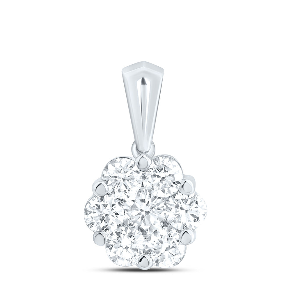 14K Yellow Or White Gold 1Cttw Natural Diamond 1/5Ct-Crd Fashion Flower Pendant
