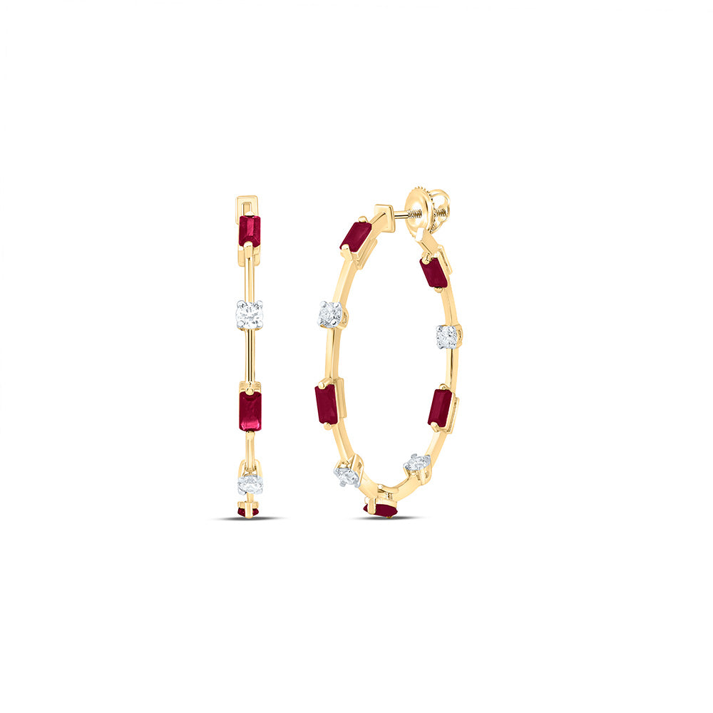 14K Yellow Gold 7/8Ctw Natural Diamond Ana M Baguette Natural Gem Hoop Earring