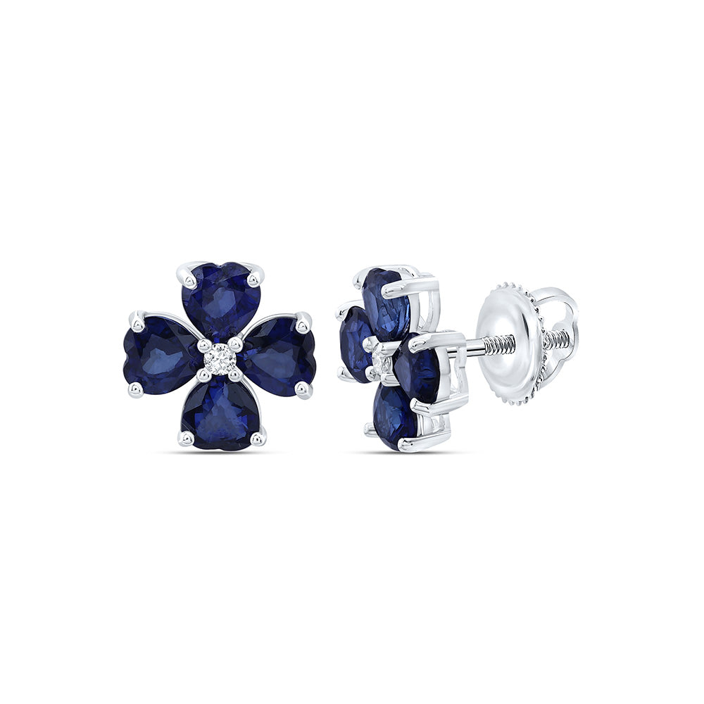 14K Yellow Or White Gold 0.03Cttw Natural Diamond Heart Gem Flower Earring