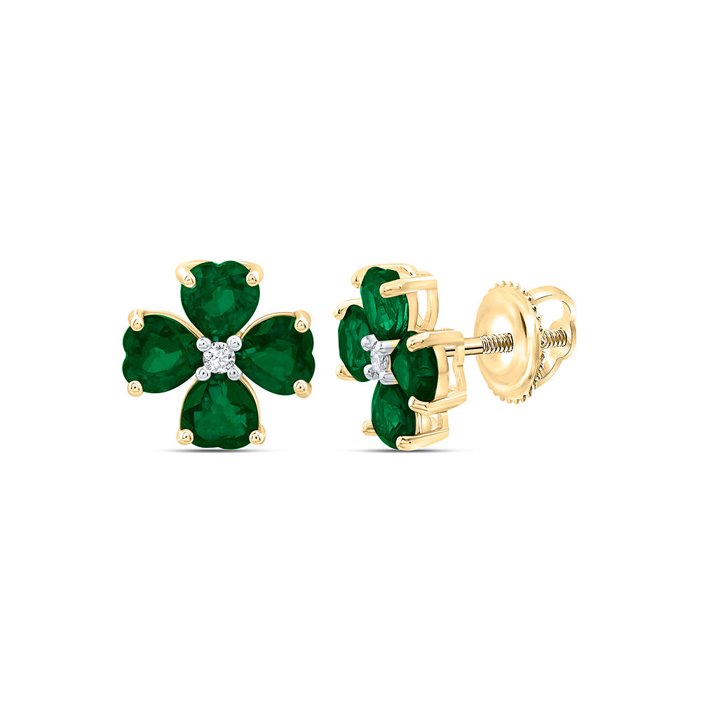 14K Yellow Or White Gold 0.03Cttw Natural Diamond Heart Gem Flower Earring