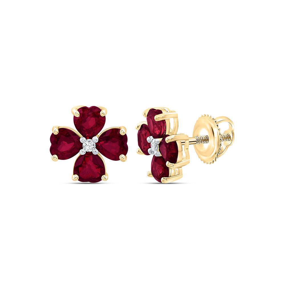 14K Yellow Or White Gold 0.03Cttw Natural Diamond Heart Gem Flower Earring