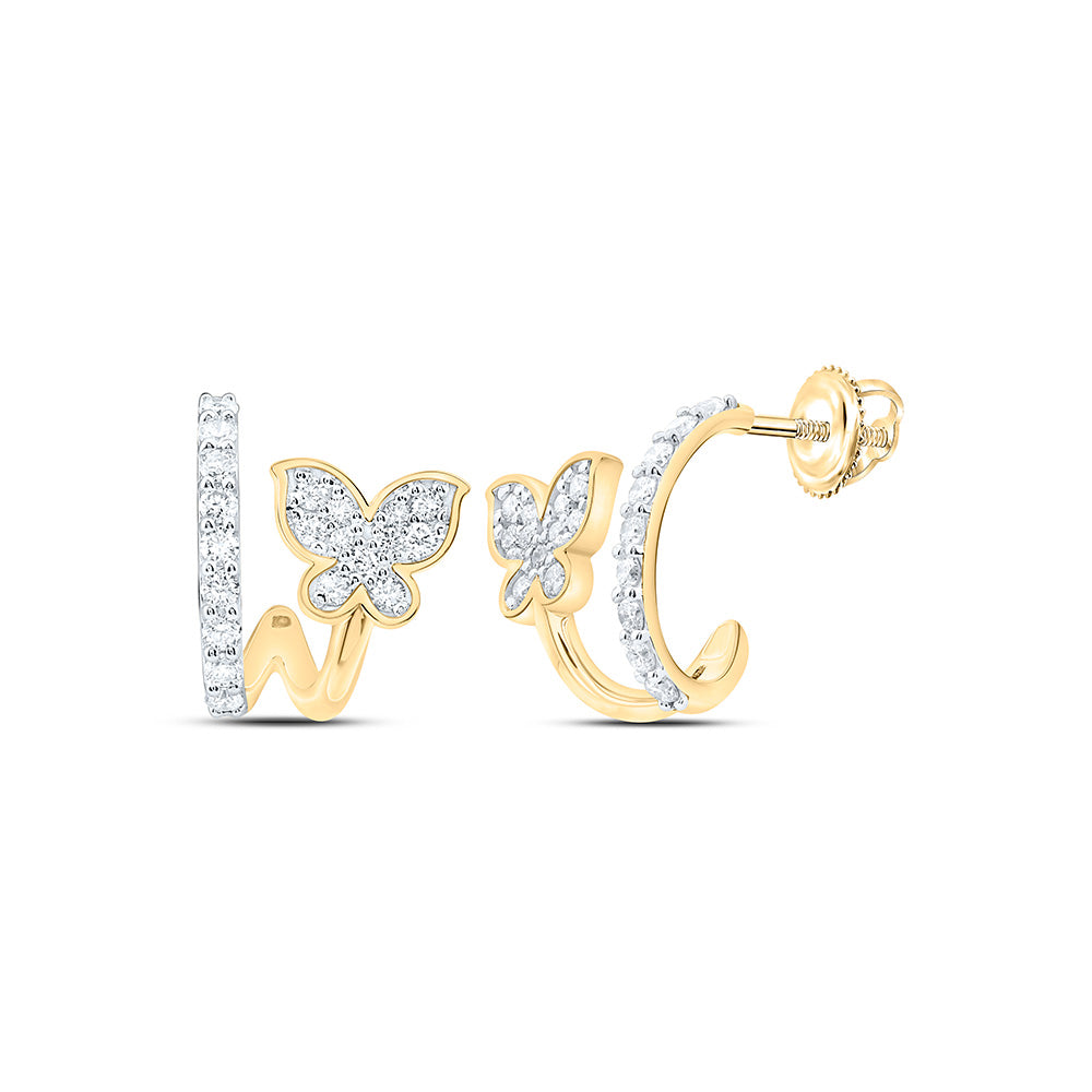 14K Yellow Gold 3/8Ctw Natural Diamond Ana M Fashion Butterfly Earring