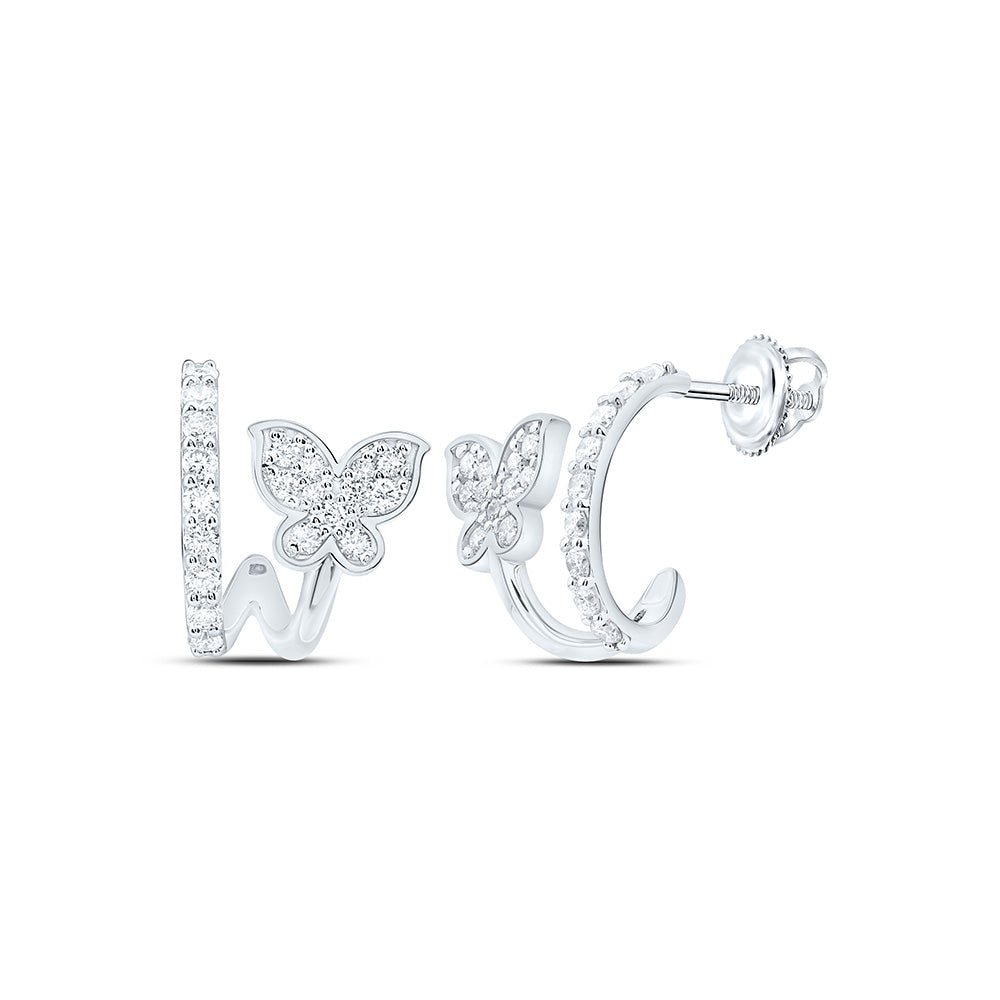 14K White Gold 3/8Cttw Natural Diamond Fashion Butterfly Earring