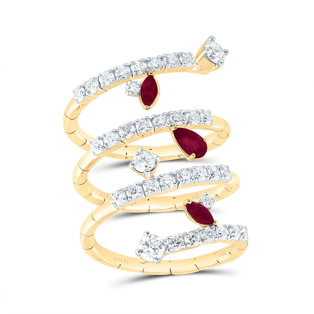 14K Yellow Or White Gold 1 3/8Cttw Natural Diamond 5X3Mm Pear & Marquise Gem Ring
