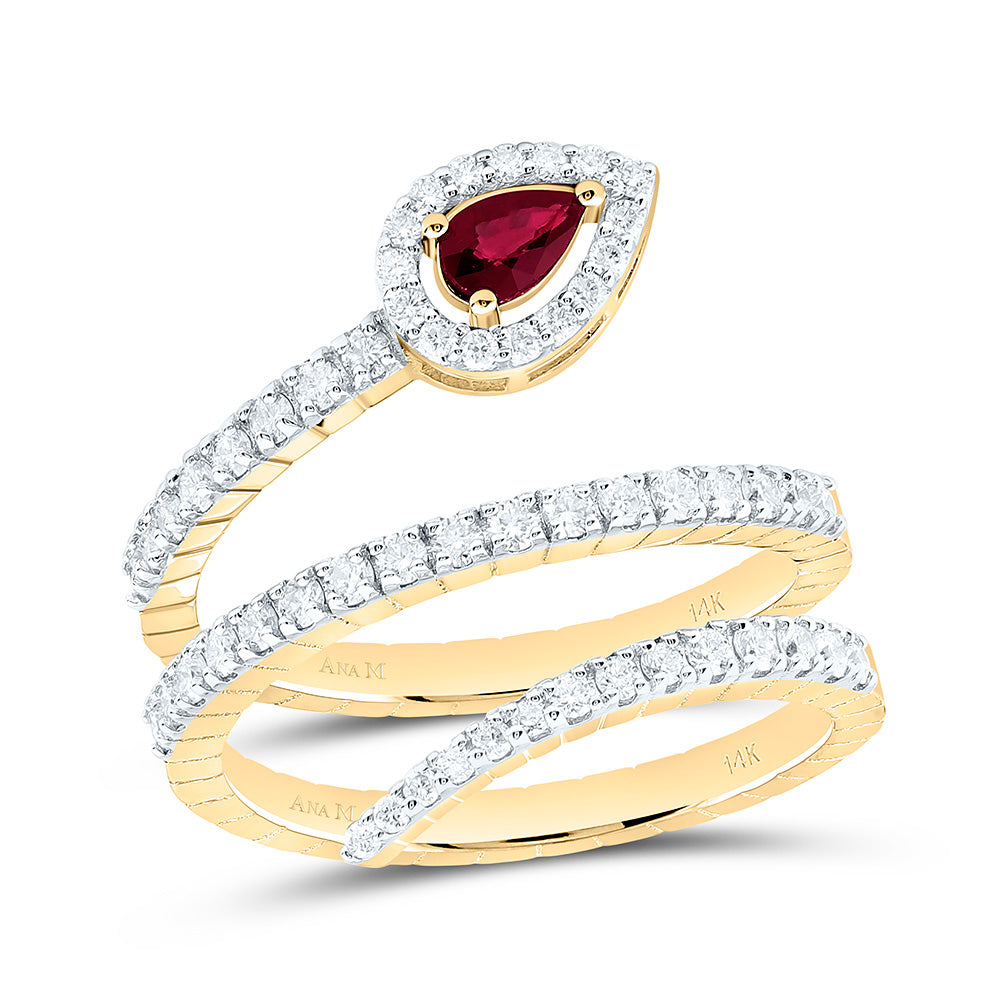 14K Yellow Or White Gold 5/8Cttw Natural Diamond 5X3Mm Pear Gem Ring