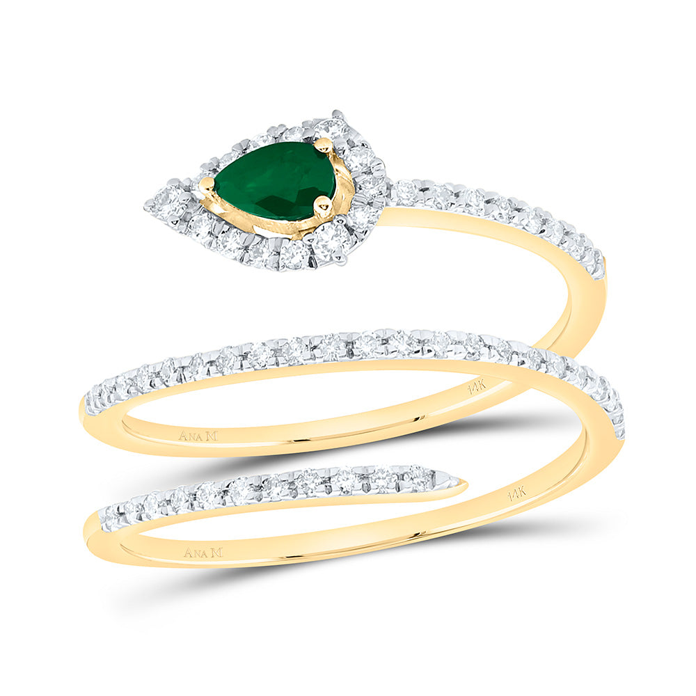 14K Yellow Gold 1/3Cttw Natural Diamond 4.4X2.8Mm Pear Gem Ring