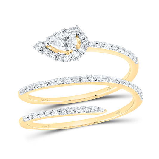 14K Yellow Or White Gold 1/2Cttw Natural Diamond 1/5Cttw Center Pear Shape  Fashion Pear Ring