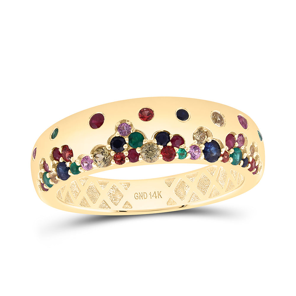14K Yellow Or White Gold 5/8Cttw Round Natural Multicolor Sapphire Band